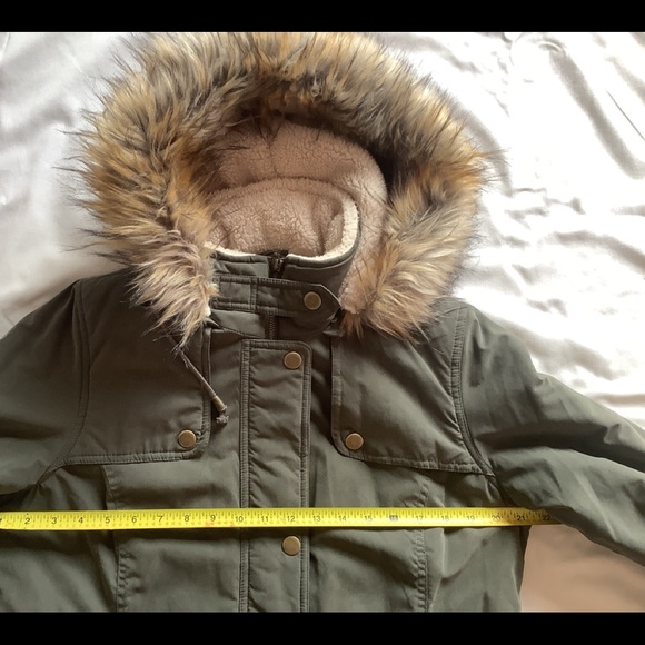 Halogen light army green fur trim hooded Parka Utility Jacket, size medium - Picture 4 of 8